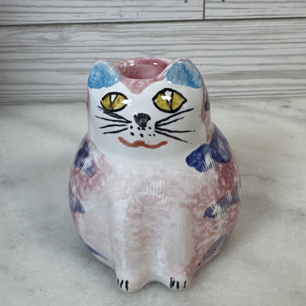 ITALIAN Cat Figurine Candle Holder For Pier 1 Pink Kitty